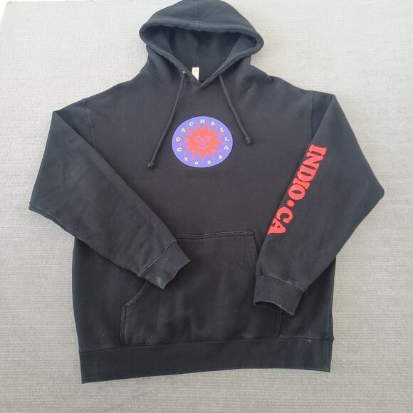 Coachella 2022 Hoodie Mens L Black Heavyweight Line Up Graphic Print Indio CA - Picture 9 of 9
